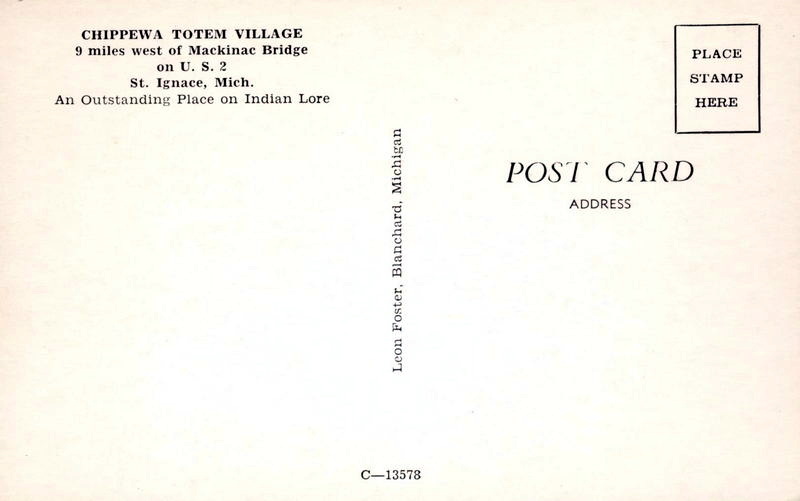 The Historic Totem Village (Chippewa Totem Village) - Vintage Postcard Back
